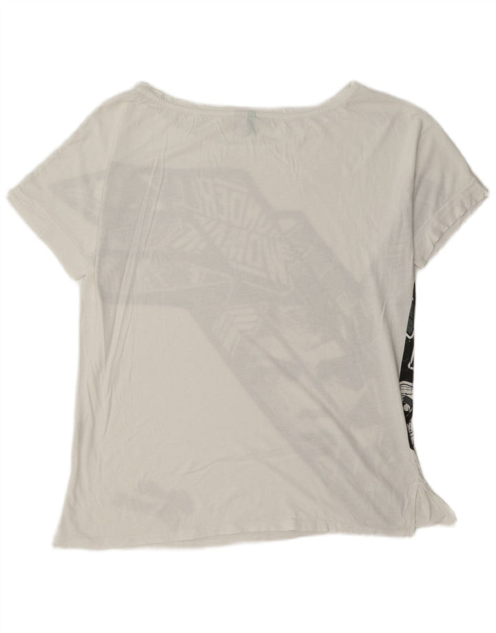 Camiseta feminina gráfica Benetton UK 14 algodão branco médio
