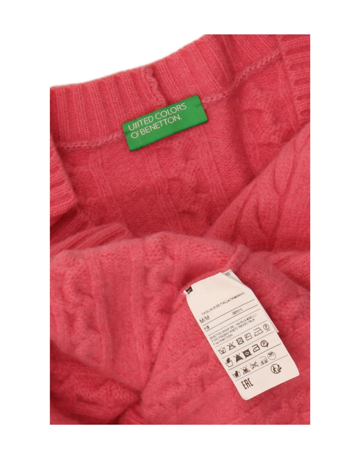 Suéter cardigã feminino BENETTON UK 14 lã rosa médio