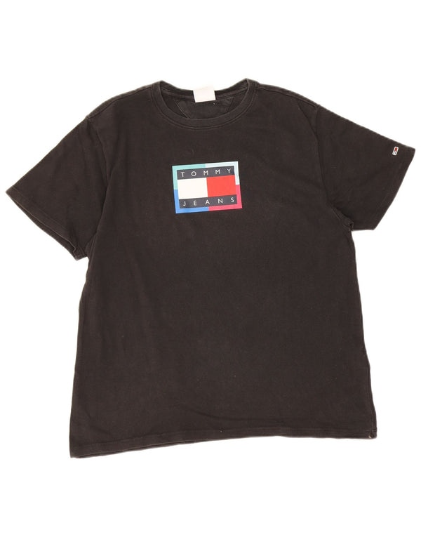 Camiseta masculina Tommy Hilfiger com estampa gráfica pequena de algodão preto