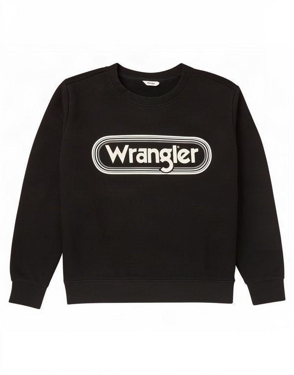 Wrangler feminino gráfico moletom jumper UK 16 grande algodão preto