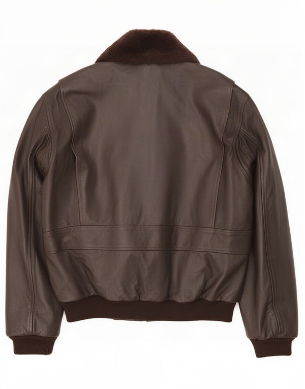 Jaqueta de couro militar masculina Bomb Boogie UK 42 XL marrom