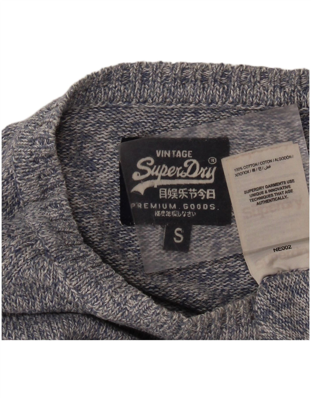 Suéter masculino Superdry com gola redonda e algodão manchado azul pequeno