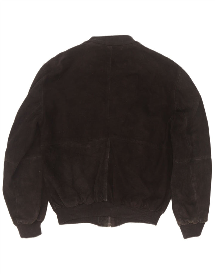 Jaqueta bomber de camurça masculina vintage IT 46 couro preto pequeno