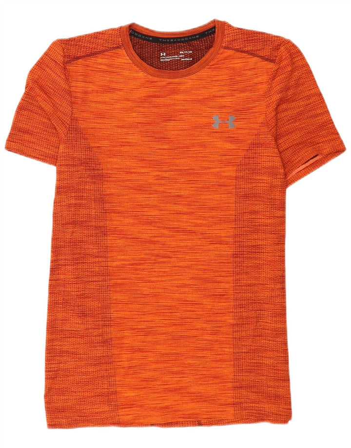 Camiseta masculina Under Armour Heat Gear Top pequeno poliéster listrado laranja