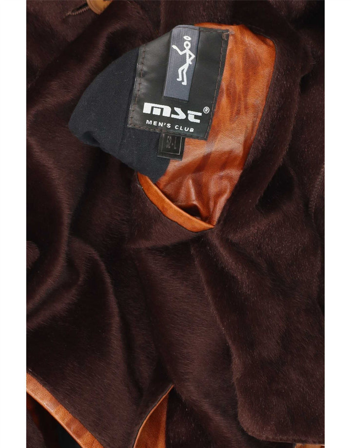 Jaqueta masculina vintage de couro reversível IT 52 grande marrom