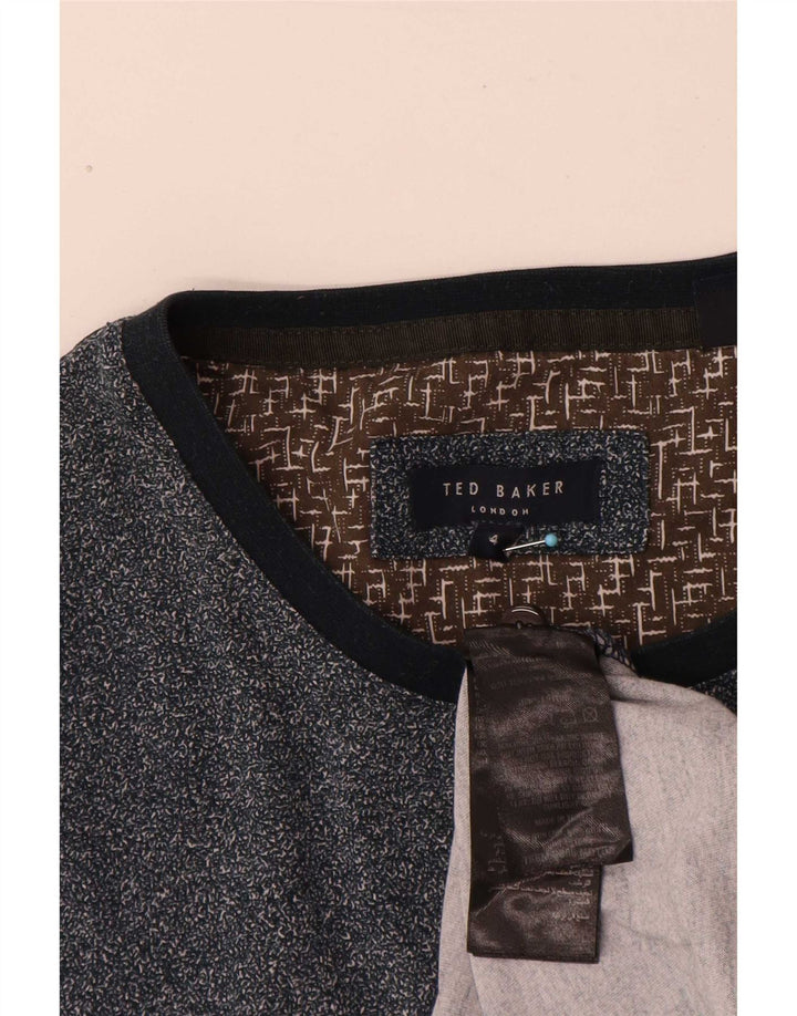 Camiseta masculina Ted Baker tamanho superior 4 grande algodão manchado azul marinho