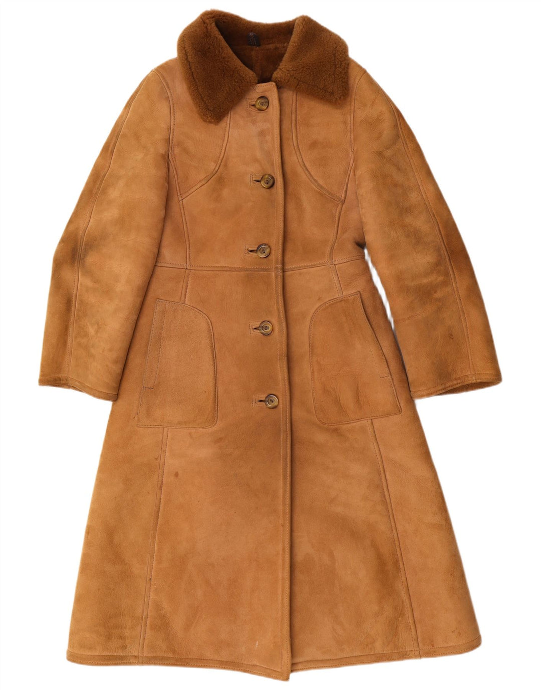 Casaco feminino Shearling Julian Vard Reino Unido 12 couro marrom médio