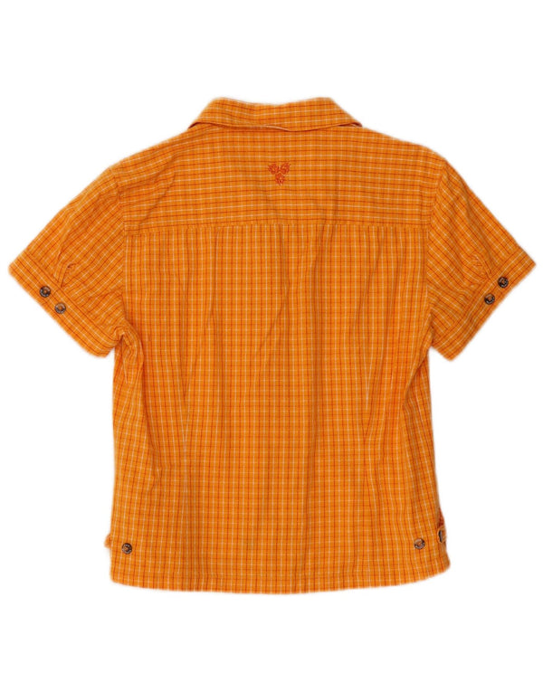 Camisa feminina de manga curta Jack Wolfskin UK 10 algodão xadrez laranja pequeno