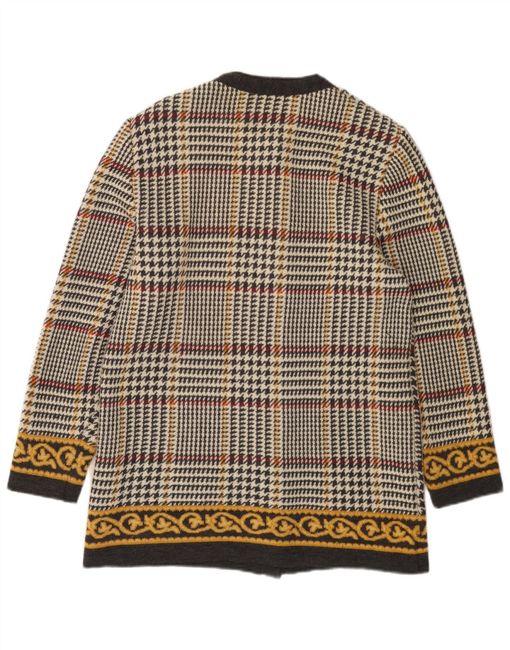 Suéter cardigã feminino Liola Reino Unido 12 lã houndstooth médio multicolorido