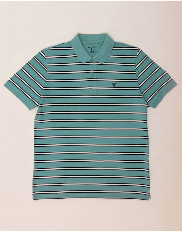 Camisa polo masculina James Pringle de algodão listrado azul médio