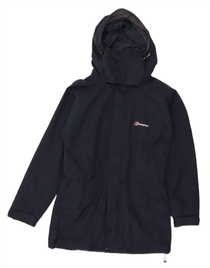 Jaqueta de chuva feminina com capuz Berghaus UK 8 poliéster azul marinho pequeno