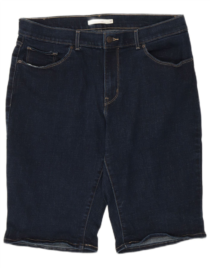 Bermuda jeans feminina Levi's W32 médio azul marinho algodão