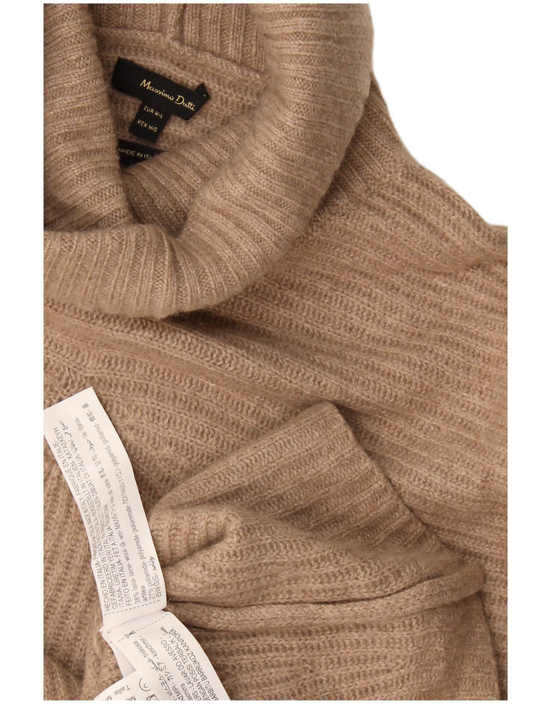 Suéter feminino Massimo Dutti com gola redonda grande Reino Unido 14 marrom médio