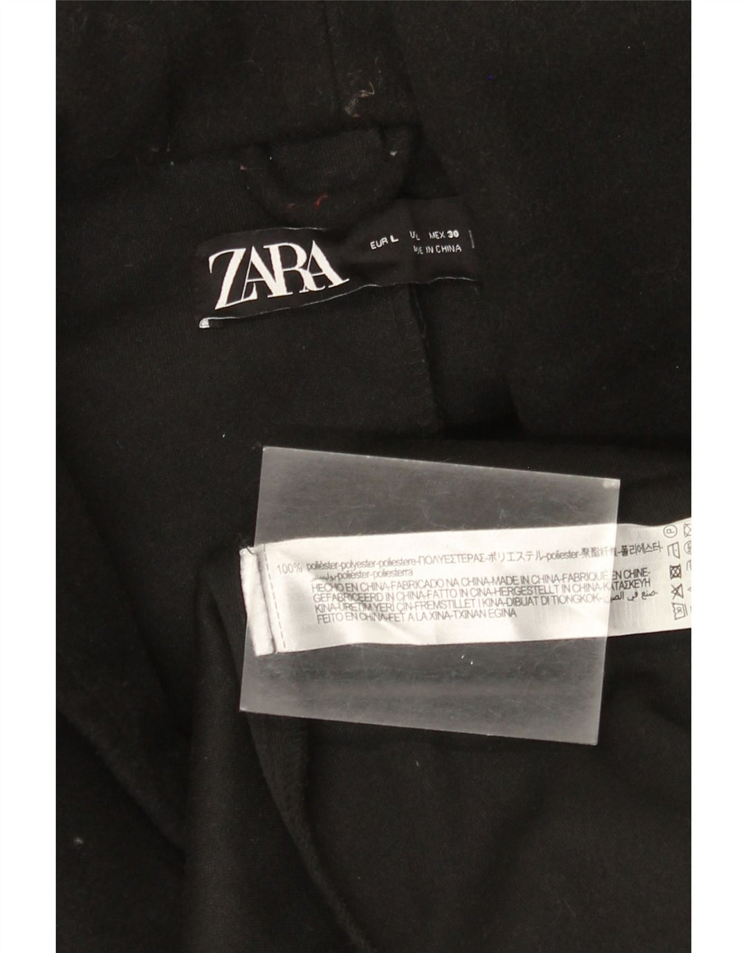 Sobretudo feminino com capuz ZARA UK 16 grande poliéster preto