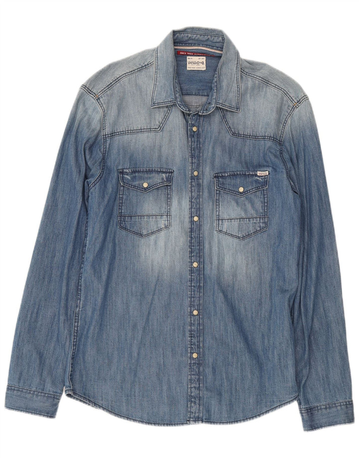 Camisa jeans masculina JACK & JONES grande algodão azul