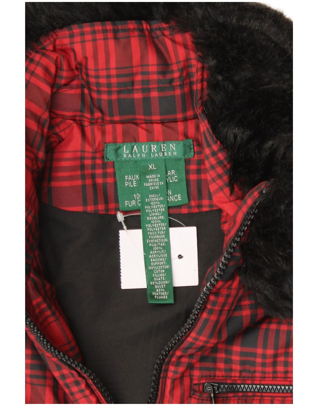 Colete feminino RALPH LAUREN UK 18 XL poliéster xadrez vermelho