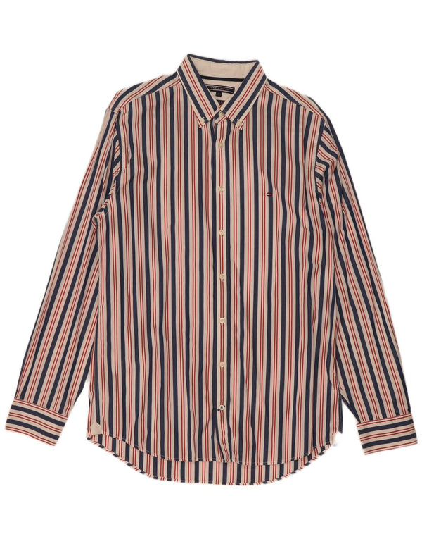 Tommy Hilfiger Camisa masculina New York Fit grande algodão listrado multicolorido