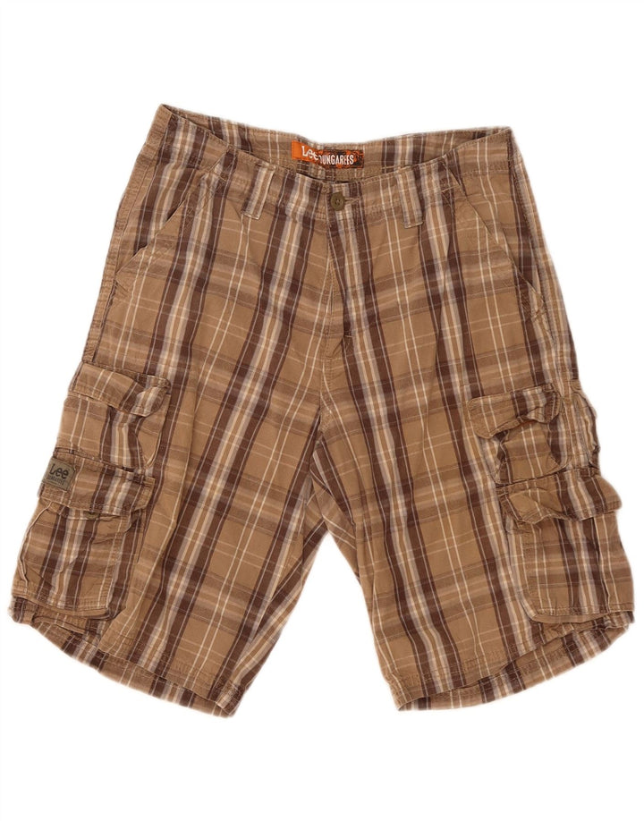 Shorts cargo masculino Lee W30 algodão xadrez marrom médio