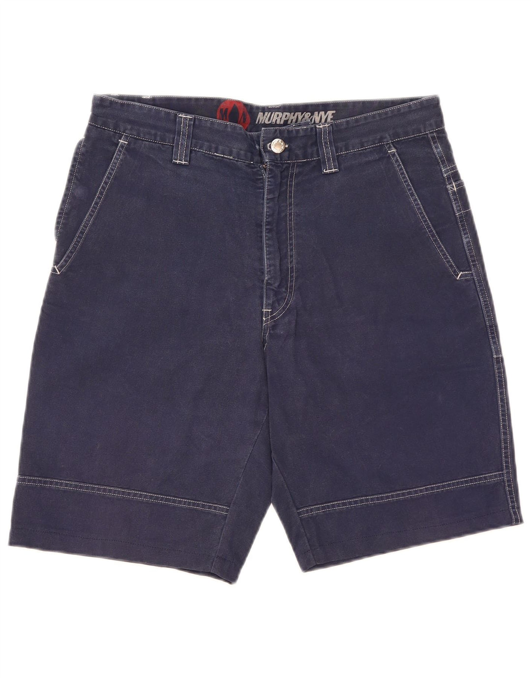 Murphy & Nye Mens Chino Shorts W34 Grande Algodão Azul Marinho