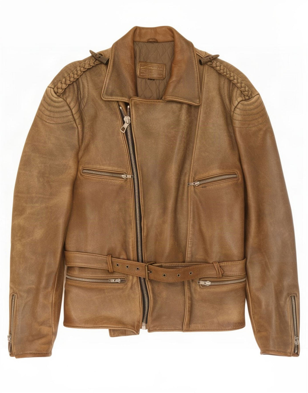 Jaqueta de couro masculina vintage para motociclista UK 38 marrom médio