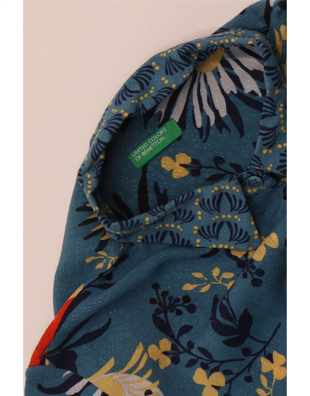 Camisa Benetton Mulher UK 12 Médio Azul Floral