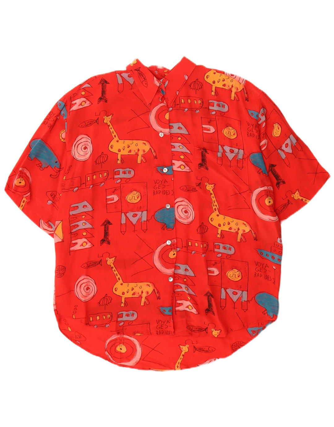 Blusa feminina vintage de manga curta com estampa gráfica UE 40 seda vermelha média