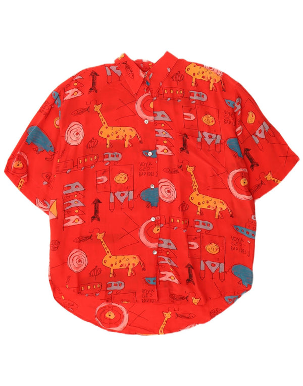 Blusa feminina vintage de manga curta com estampa gráfica UE 40 seda vermelha média