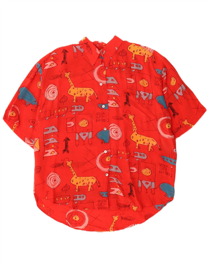 Blusa feminina vintage de manga curta com estampa gráfica UE 40 seda vermelha média
