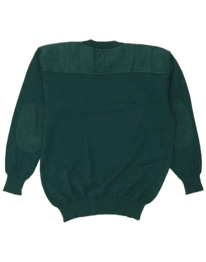 Suéter vintage masculino com gola redonda, grande lã virgem verde
