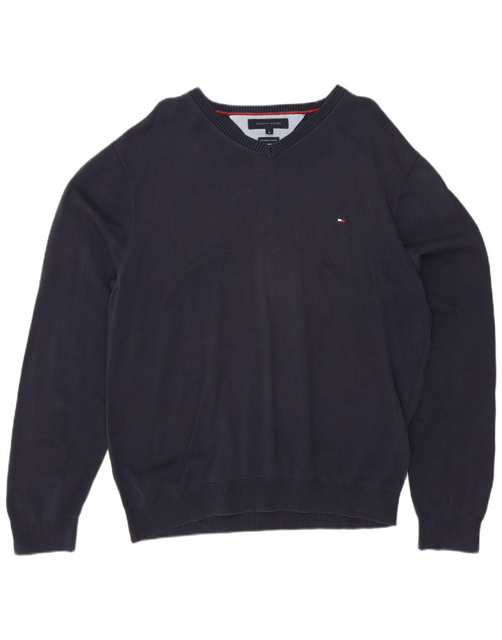 Suéter masculino TOMMY HILFIGER com decote em V XL azul marinho algodão