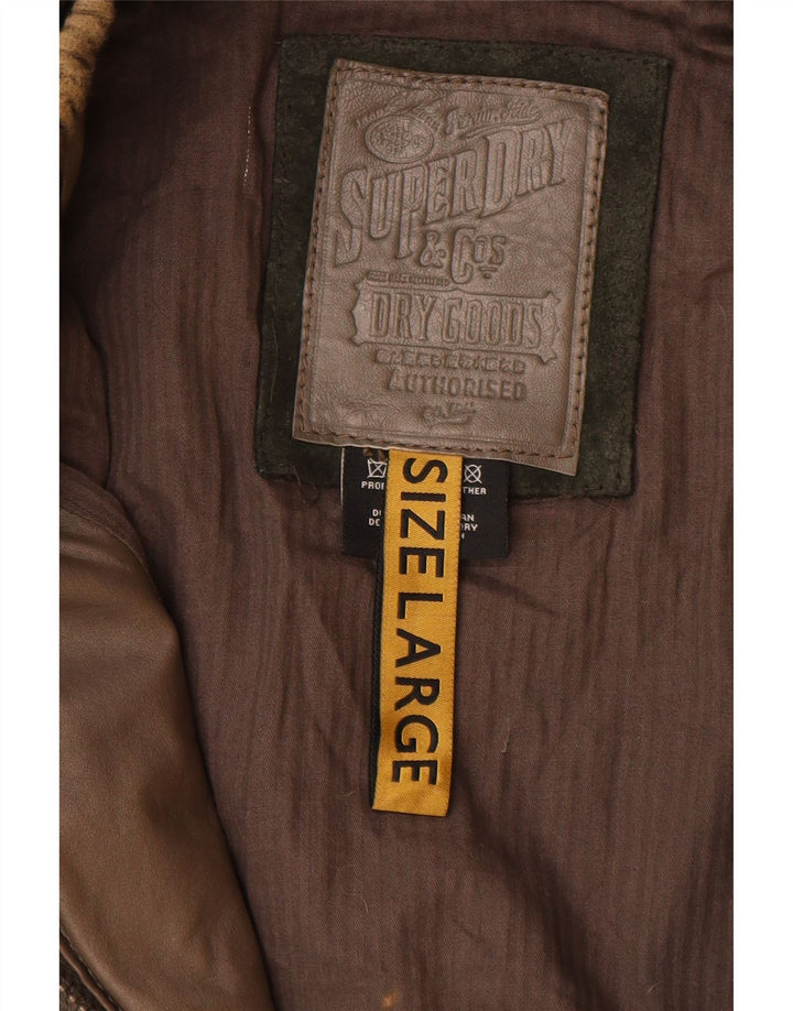 Jaqueta de couro militar feminina Superdry Reino Unido 16 grande couro marrom