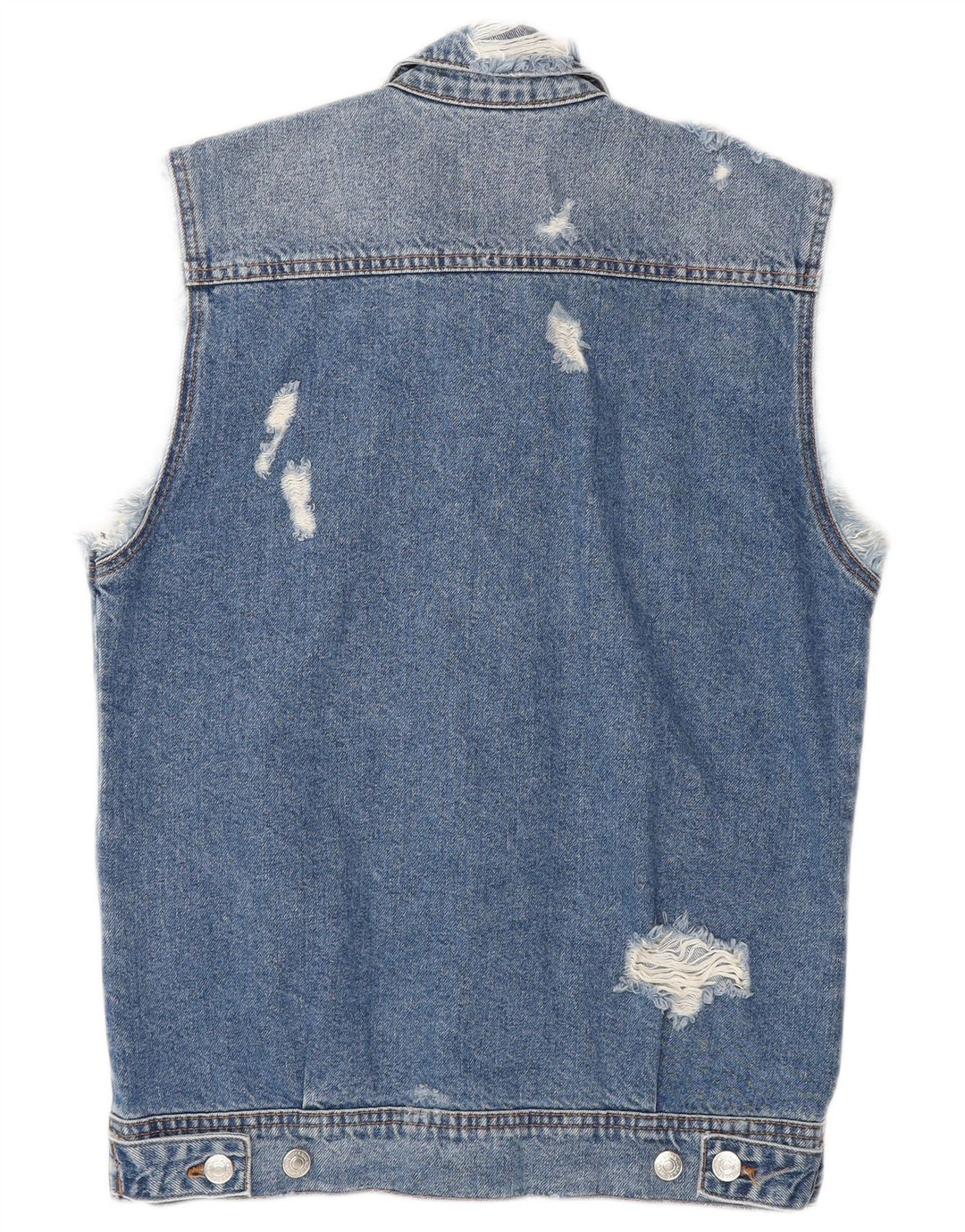 Zara Mens Distressed Denim Gilet UK 36 Pequeno Azul Algodão