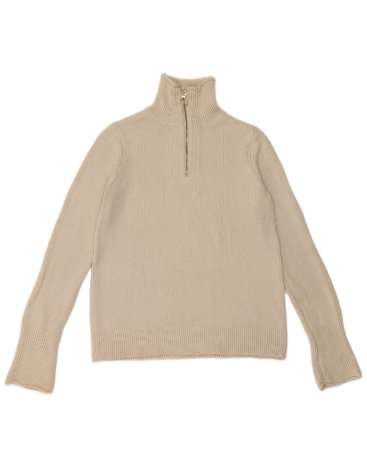 Zara Suéter feminino com gola e zíper Reino Unido 14 grande branco