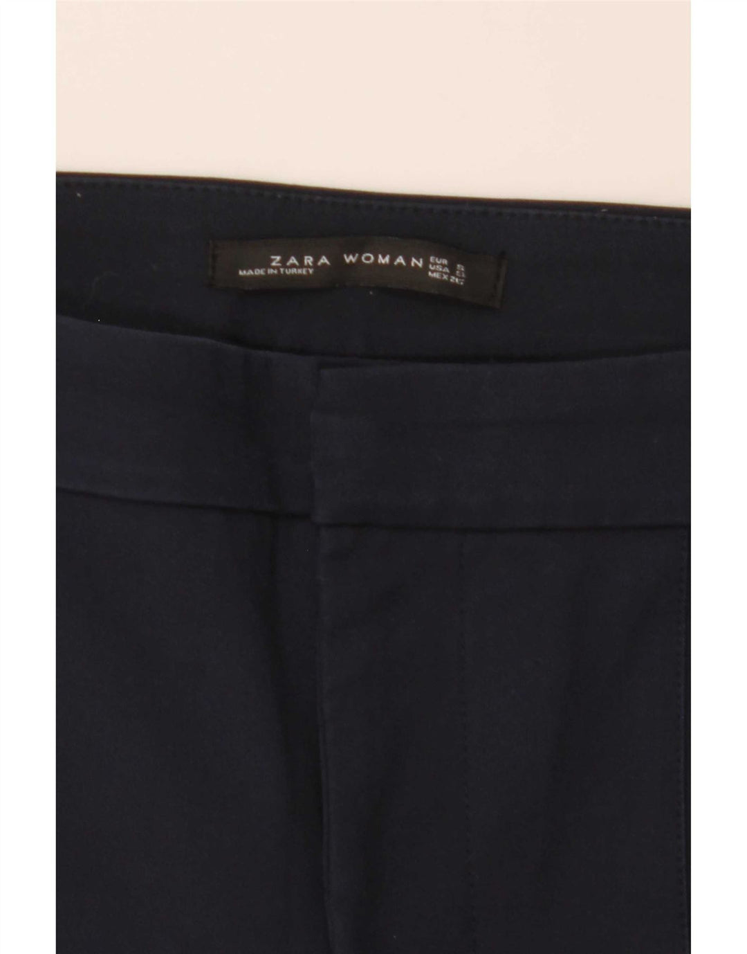 Calça feminina Zara Bootcut Chino pequena W29 L26 azul marinho