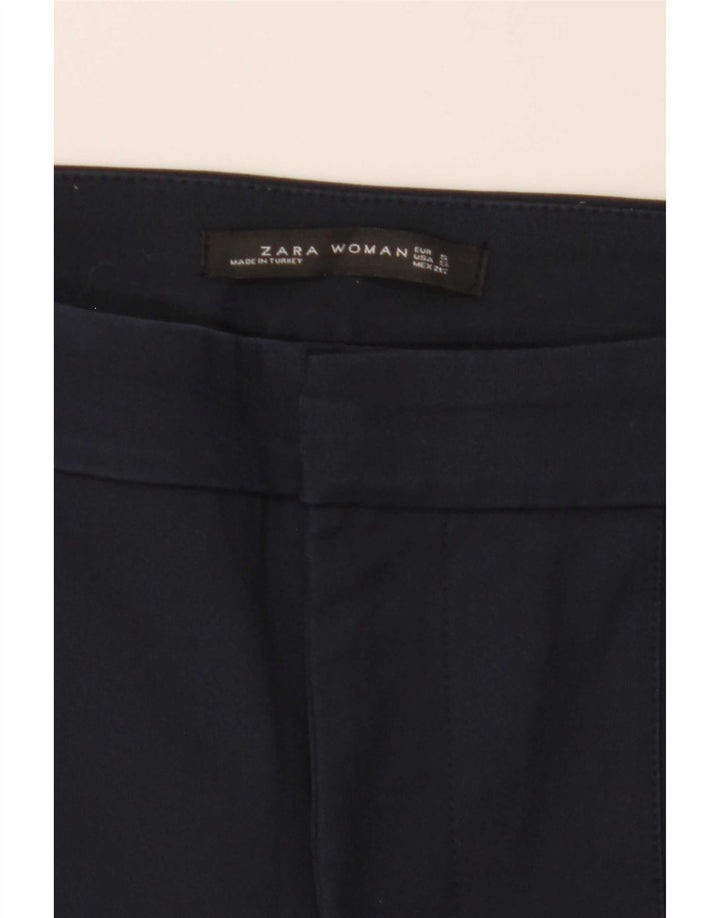 Calça feminina Zara Bootcut Chino pequena W29 L26 azul marinho