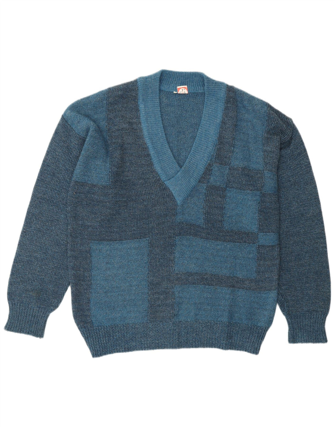 Suéter masculino VINTAGE com decote em V IT 50 poliacrílico geométrico azul médio