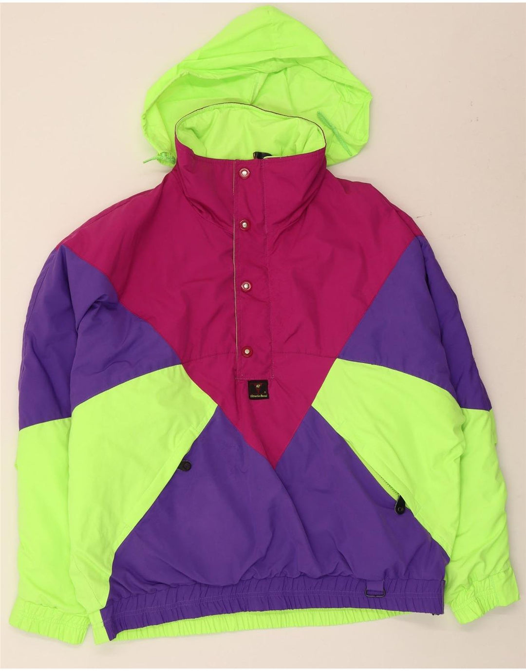 Jaqueta Anorak masculina vintage com capuz IT 50 grande bloco colorido multicolorido