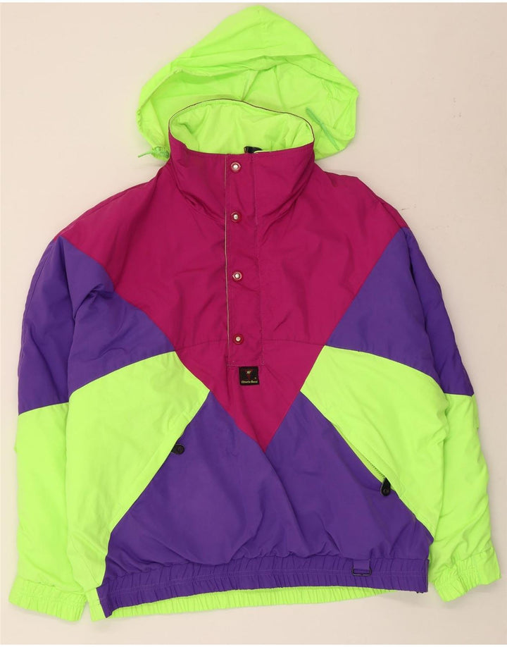 Jaqueta Anorak masculina vintage com capuz IT 50 grande bloco colorido multicolorido