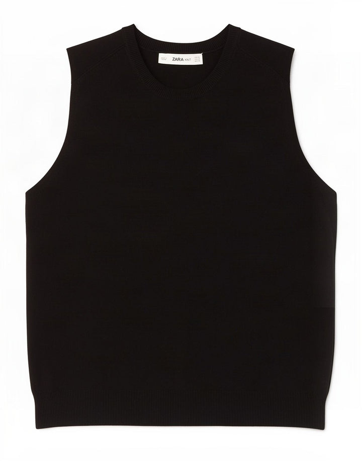 Zara Womens Vest Tank Top UK 12 Médio Preto Viscose