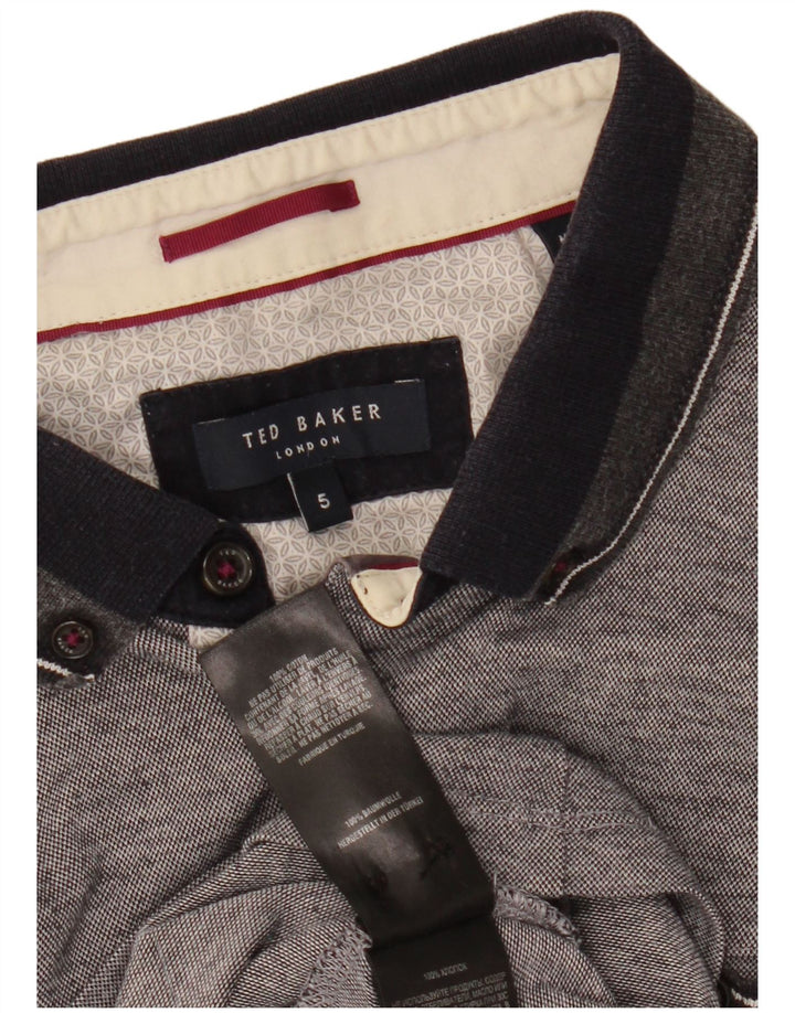 Camisa polo masculina TED BAKER tamanho 5 XL algodão manchado cinza