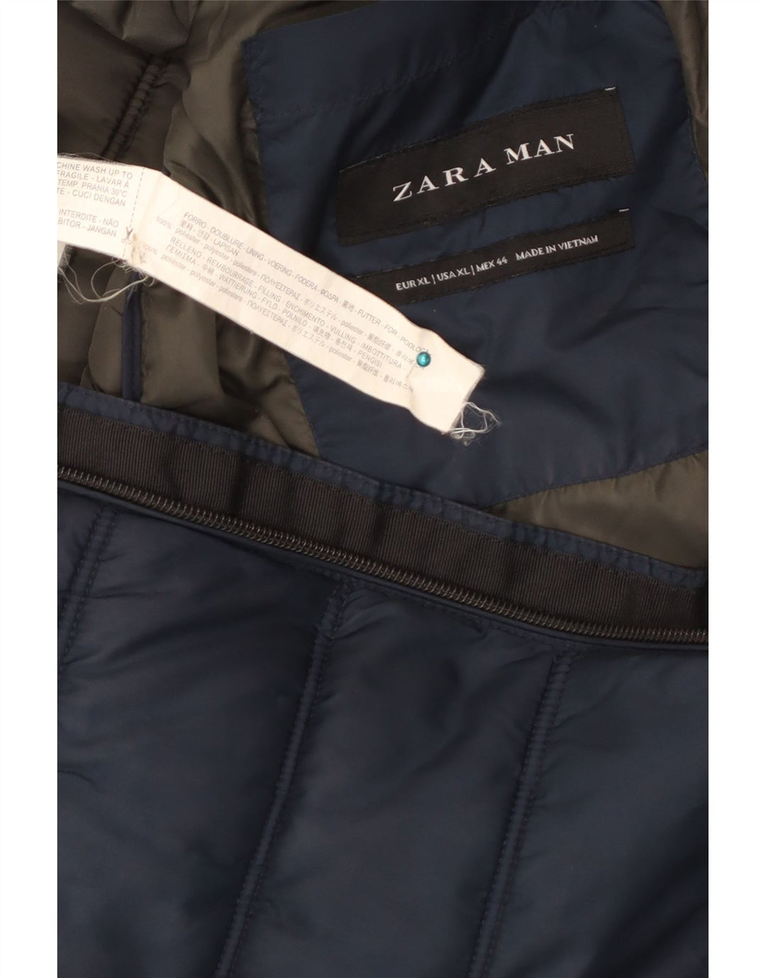 Colete acolchoado masculino ZARA UK 42 XL azul marinho poliéster
