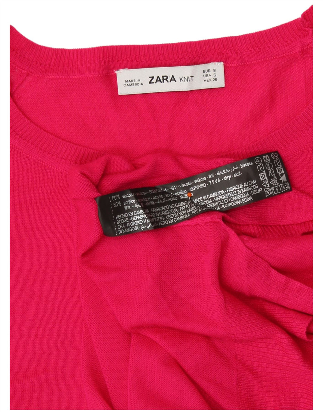 Zara Suéter feminino oversized com gola redonda Reino Unido 10 pequeno rosa viscose