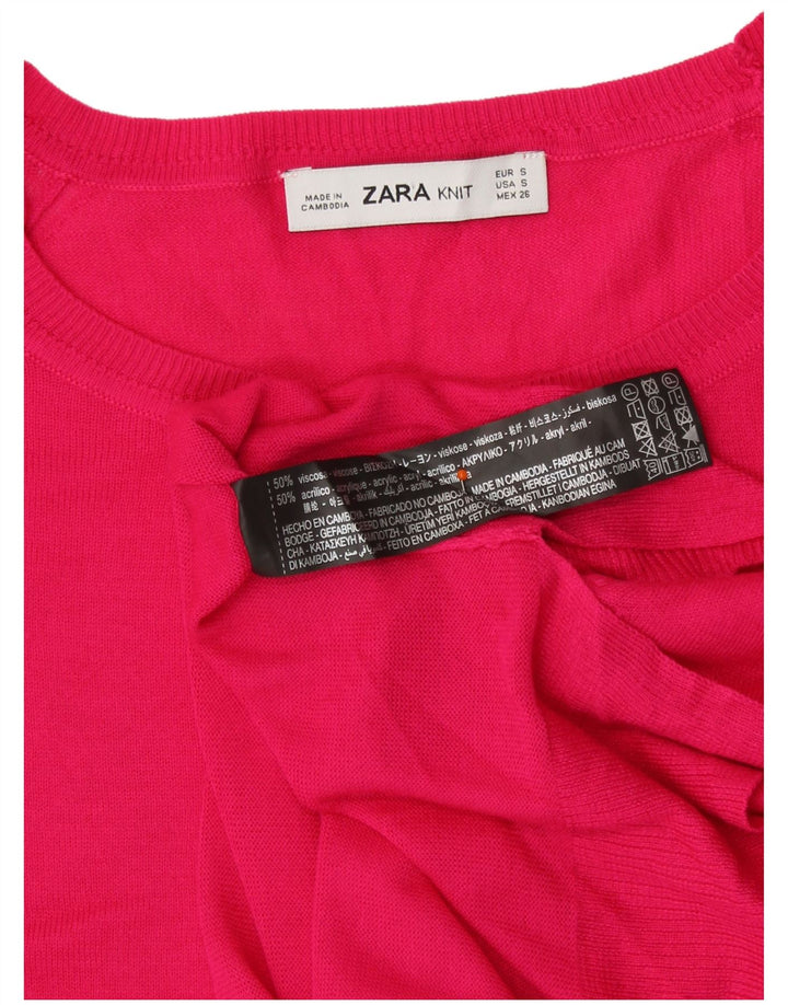 Zara Suéter feminino oversized com gola redonda Reino Unido 10 pequeno rosa viscose