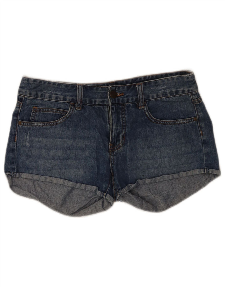 Shorts jeans feminino Billabong desgastado W28 algodão azul médio