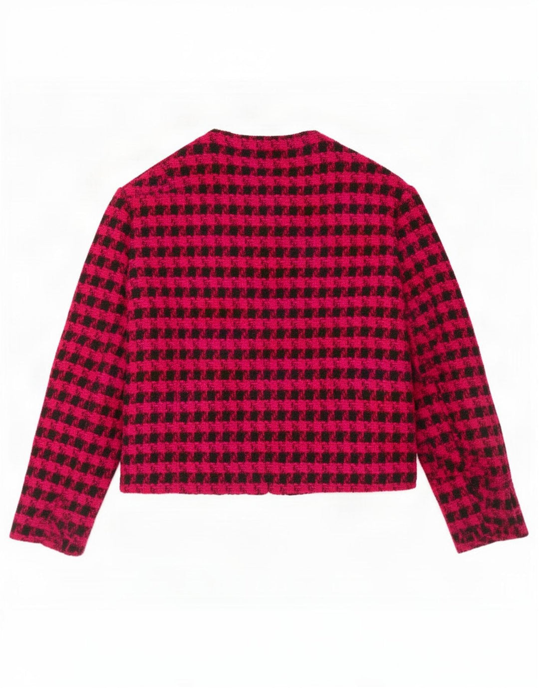 Jaqueta Bolero feminina vintage manga 3/4 IT 42 lã houndstooth rosa médio