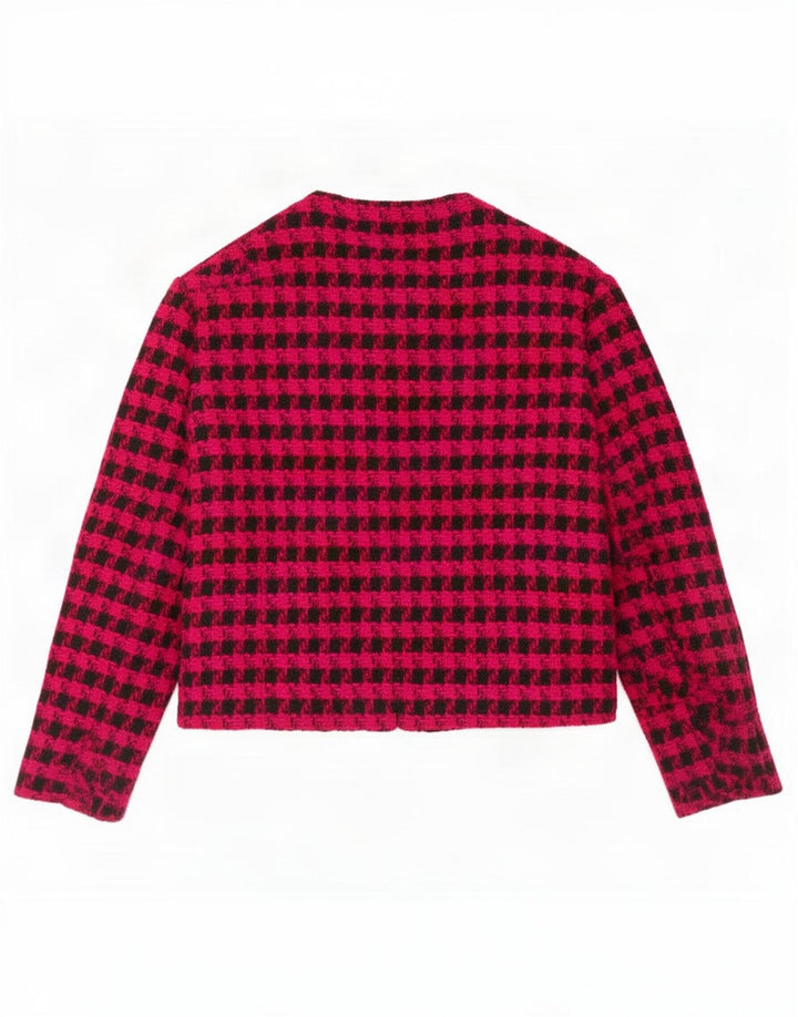 Jaqueta Bolero feminina vintage manga 3/4 IT 42 lã houndstooth rosa médio