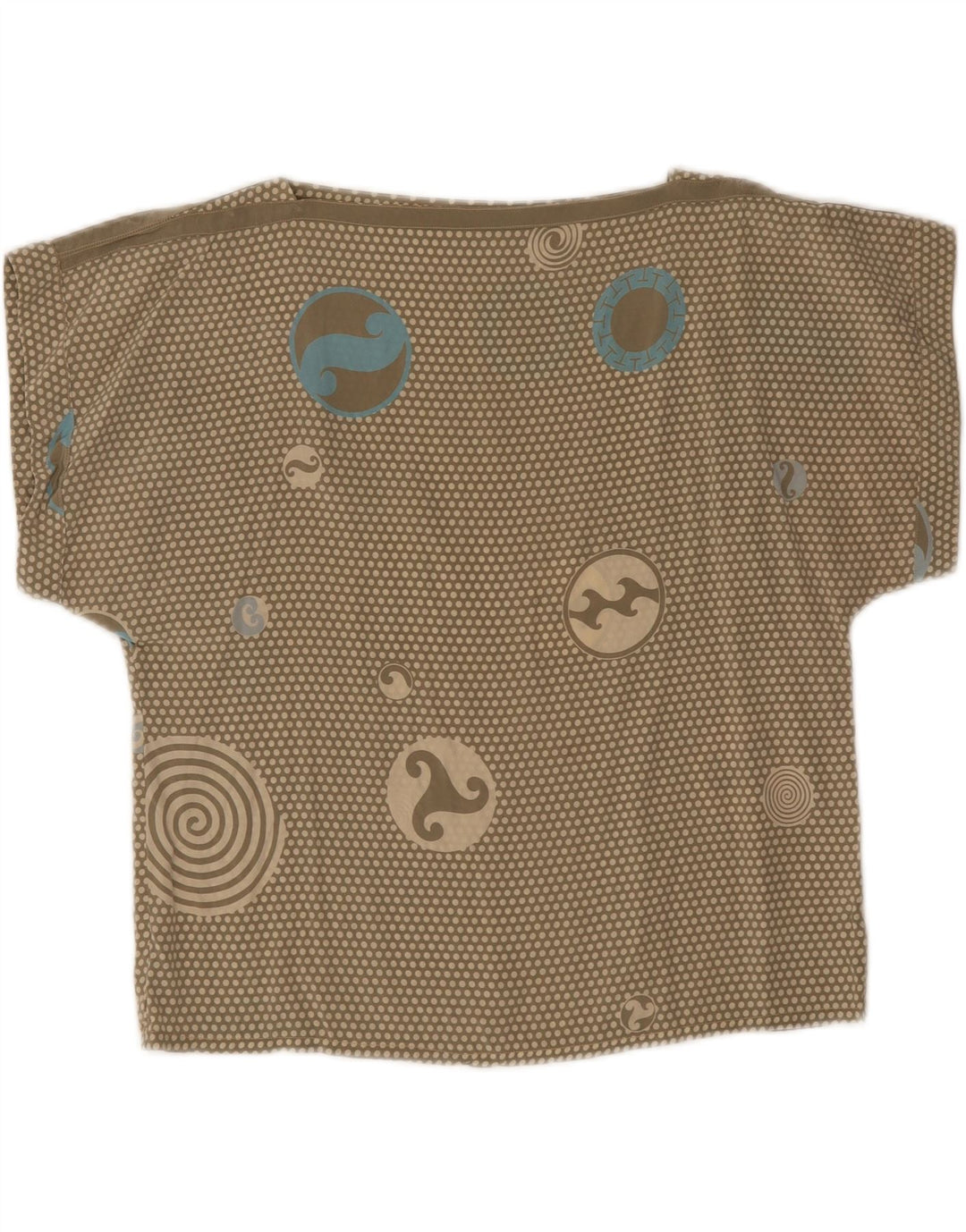 Camiseta feminina vintage UK 12 verde médio manchado