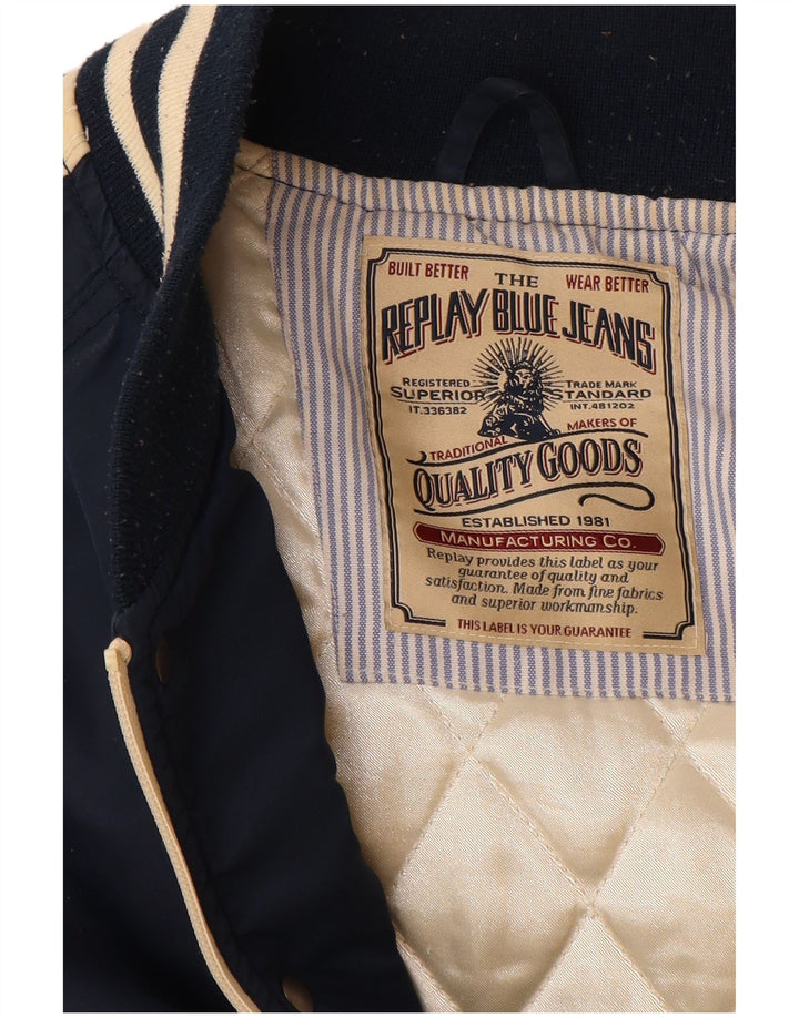 REPLAY Mens Graphic Varsity Jacket UK 38 Médio Azul Marinho Colorblock