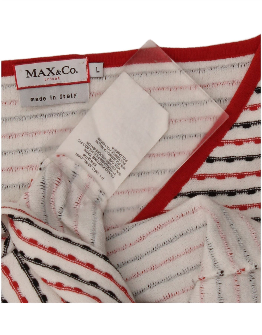 Top curto feminino manga 3/4 Reino Unido 14 viscose listrada branca grande MAX & CO.