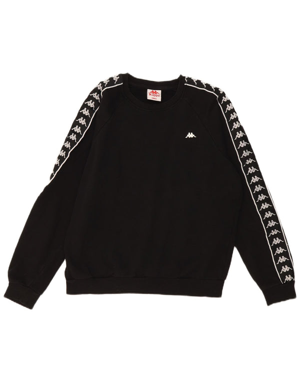 Kappa Mens Graphic Loose Fit Moletom Jumper Pequeno Algodão Preto